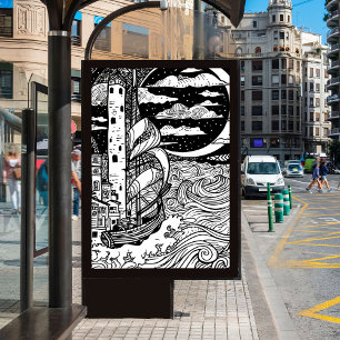 uma arte de impressão da praia tranquila