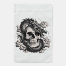 Uma Bandeira de Jardim de UMA CAVEIRA E UM DRAGÃO
