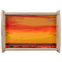 Uma Bandeja de Serviço com Pôr do Sol no Oceano La