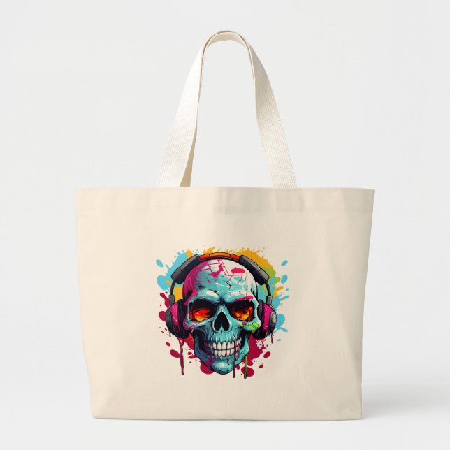 Uma Bolsa Grande Tote DJ POP ART CRÂNIO (Frente)