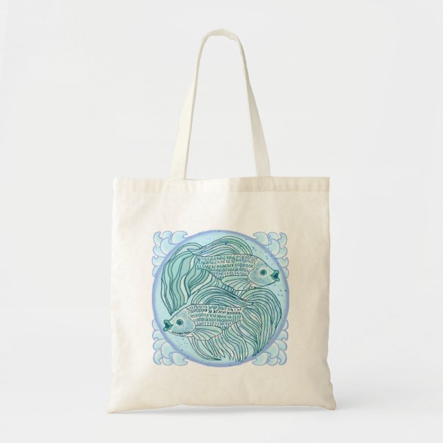 Uma bolsa tote de Peixe Koi Azul (Frente)