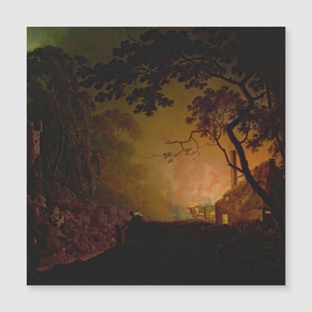 Uma cabana em chamas à noite Joseph Wright de Derb (Frente)