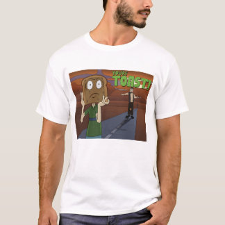 Uma camisa divertida com um homem com uma cabeça