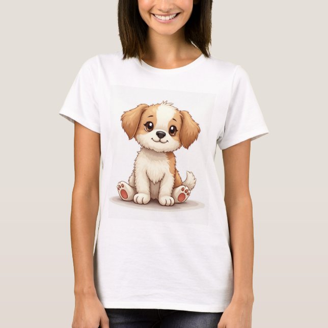 uma camiseta confortável com uma foto de um cachor (Frente)