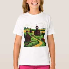 Uma camiseta de aldeia desenhada em um estilo de i