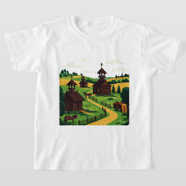 Uma camiseta de aldeia desenhada em um estilo de i