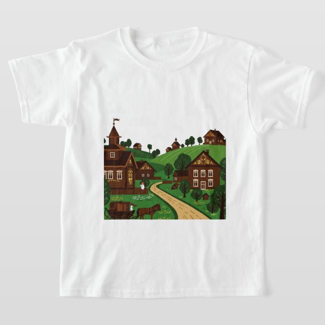 Uma camiseta de uma aldeia desenhada em um estilo  (Postura )