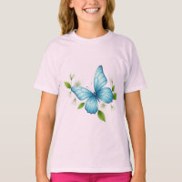 Uma camiseta linda de uma borboleta azul de inseto