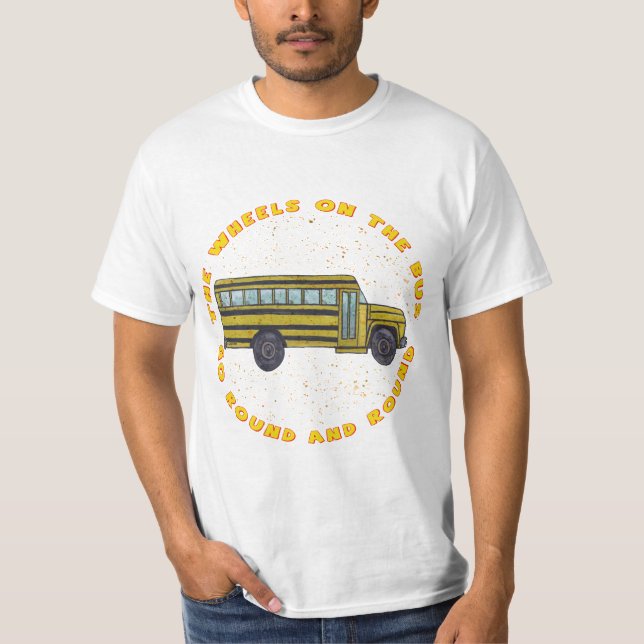 Uma camiseta Rodas de ônibus escolar (Frente)