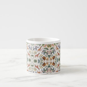 Uma caneca branca com um animal colorido e intrinc