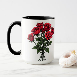 uma caneca com pintura de rosa vermelha