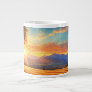 Uma caneca com uma imagem refrescante do nascer do