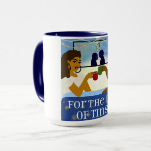 Uma caneca confortável para ir ao cinema de férias