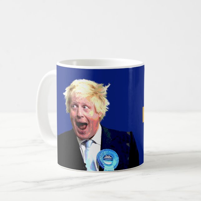 UMA CANECA DE BREXIT. Mensagem de Boris Johnson (Frente Esquerda)
