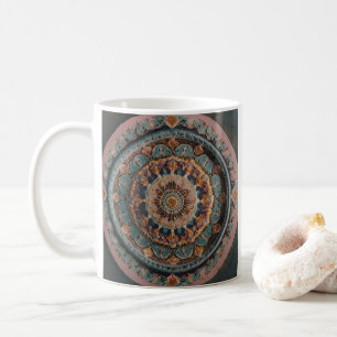 Uma caneca de café com uma design de mandala estét