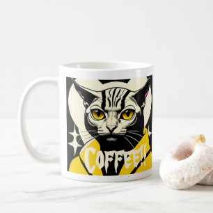 Uma caneca de café de café com gato num roupão