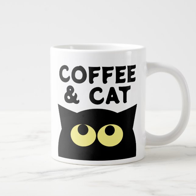 Uma caneca de café de gato preto e gordo e bonito  (Direita)