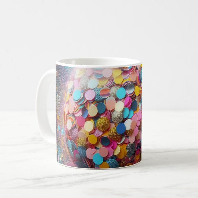 Uma caneca de confetti colorida! (Frente Esquerda)