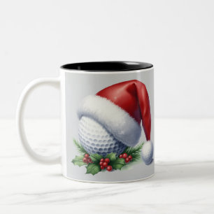 Uma caneca de dois tons com uma bola de golfe vest