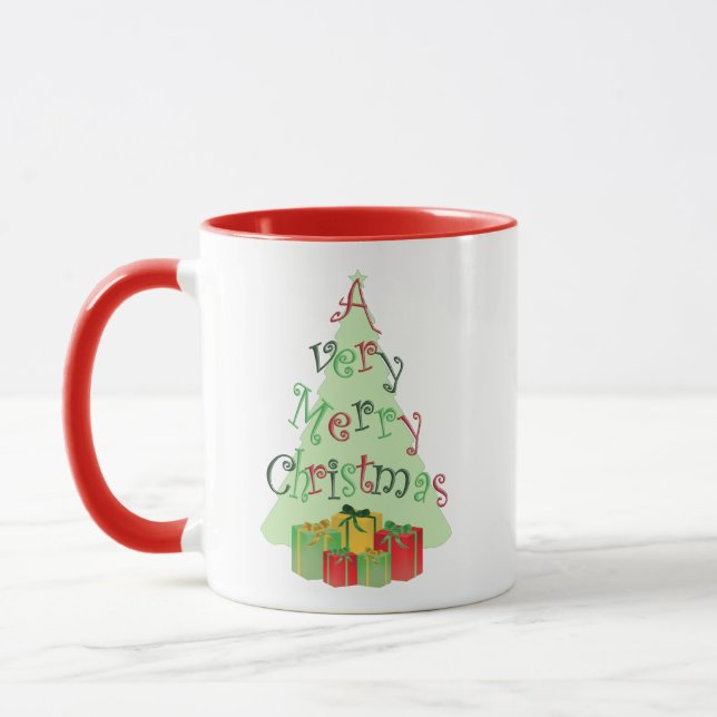 Uma Caneca de Natal Muito Alegre com Árvore e Pres (Esquerda)
