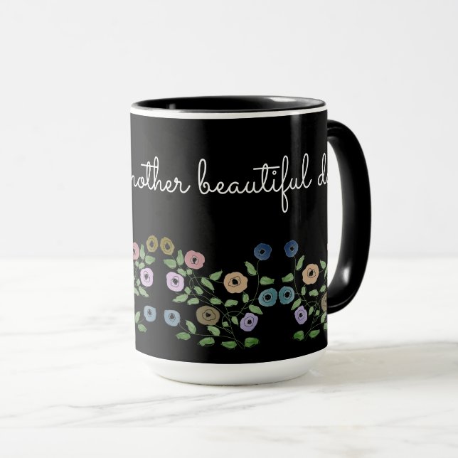 Uma Caneca Flor Personalizada Com Preto (Frente Esquerda)