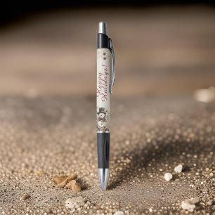 Uma Caneta Floral de Snowman Monograma