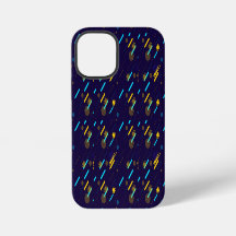 Uma capa de iPhone vibrante com um fundo azul escu