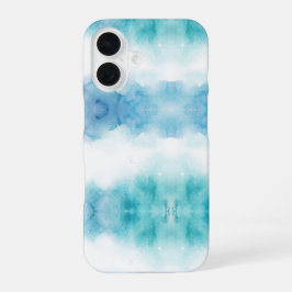 Uma capa de telefone com uma aquarela azul e branc