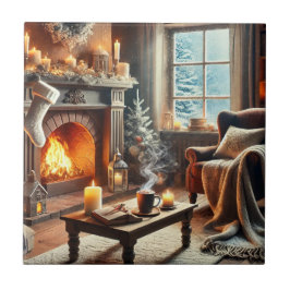 Uma cena de inverno confortável perto da lareira q