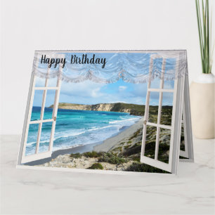 Uma cena de praia através da minha janela, cartão