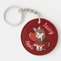 Uma Chaveiro Personalizado com Chibi de Maçã Fofa