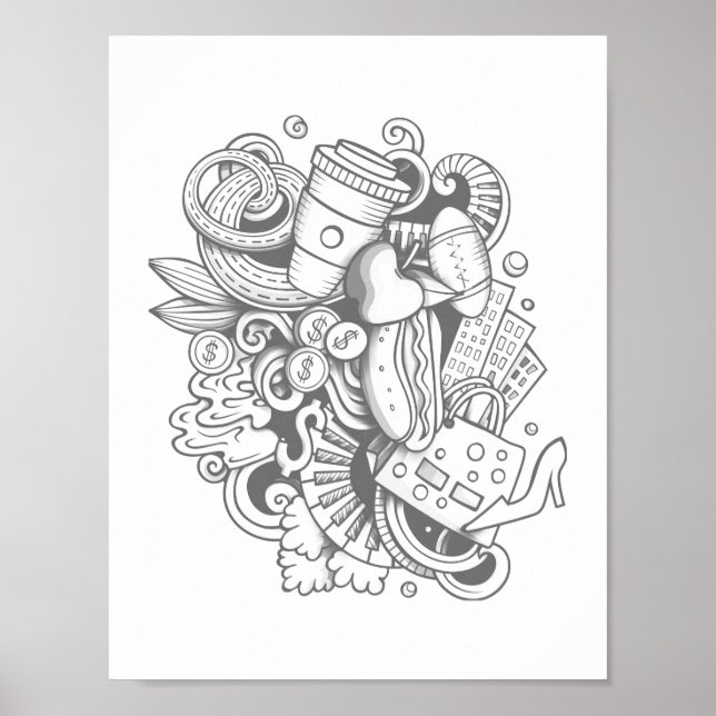 Uma Colagem de Vários Itens Colorindo Poster de Pa (Frente)