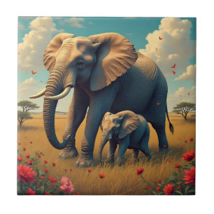 Uma doce mãe sentimental e elefante bebê