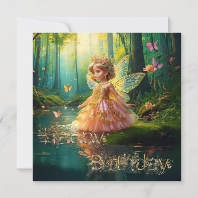 Uma fada mágica em um lago Feliz Aniversário (Frente)