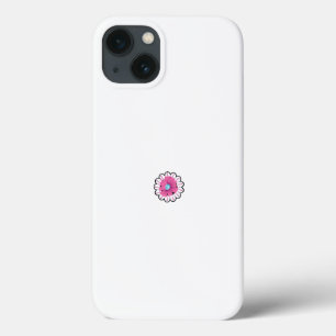 uma flor rosa com um centro azul num fundo branco