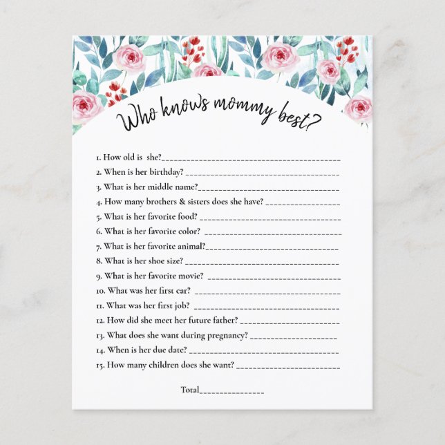 Uma folha de papel com o jogo para um chá de frald (Frente)