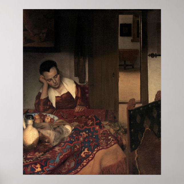 Uma garota dormindo por Johannes Vermeer - poster (Frente)