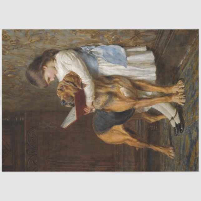 Uma garota e seu cachorro lendo papel de dissociaç (Frente )