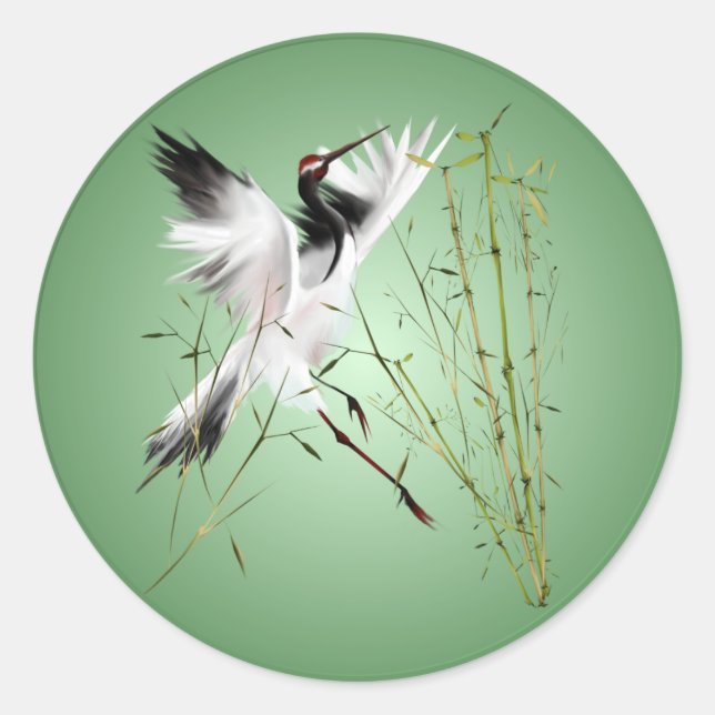 Uma grua nos adesivos de bambu (Frente)