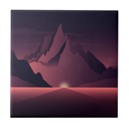 Uma ilustração de pôr do sol na montanha        