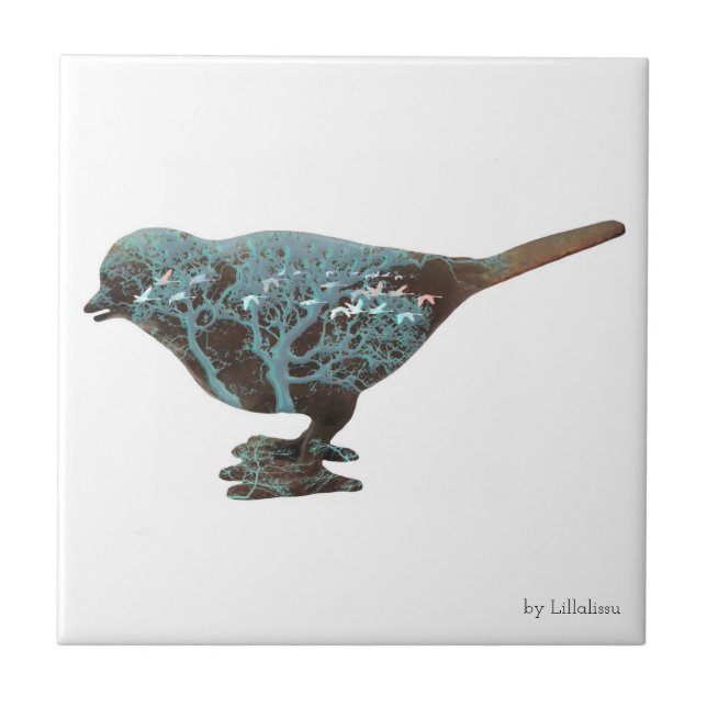 Uma imagem sonhadora de um pardal em tons de azul (Frente)