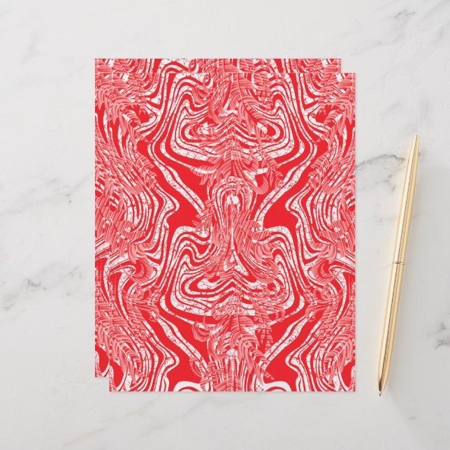 uma imagem vermelha e branca de um padrão num fund (Frente/Verso In Situ)