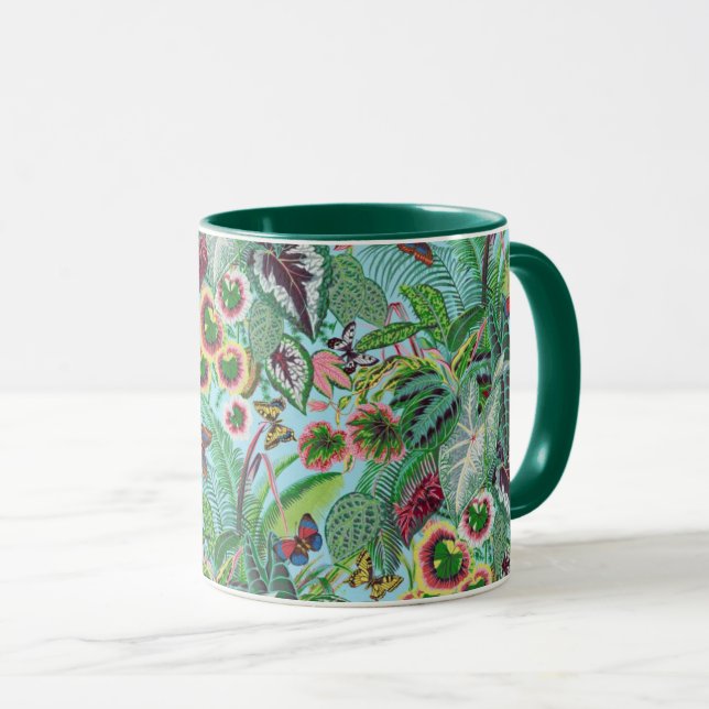 Uma linda caneca de Folhas Tropicais do Tecido Phi (Frente Esquerda)