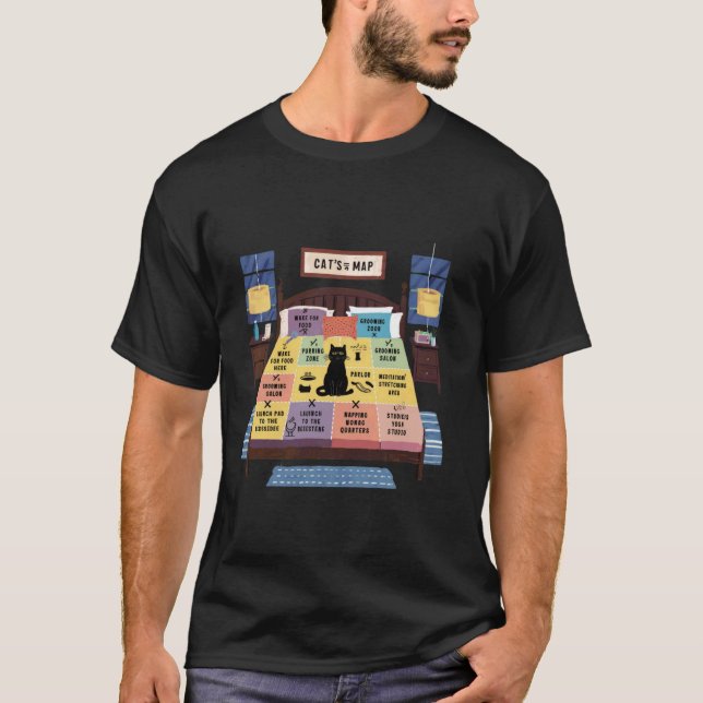 Uma Mapa do Gato da Camisa de Cama Camiseta Engraç (Frente)