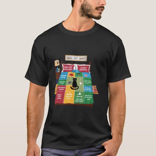 Uma Mapa do Gato da Camisa de Cama Camiseta Engraç (Frente)