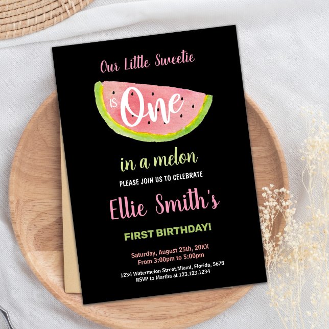 Uma Melancia Verde Cor-de-rosa - Convites de Anive (One Pink Green Watermelon Birthday Invitations)