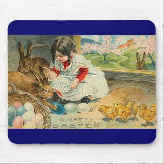 Uma menina e sua páscoa Mousepad dos coelhos