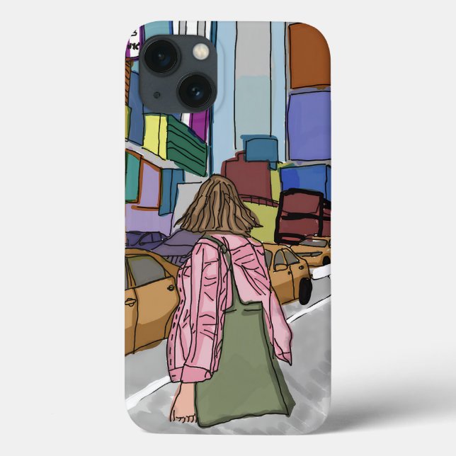 Uma mulher caminha por uma rua movimentada da cida (Verso)