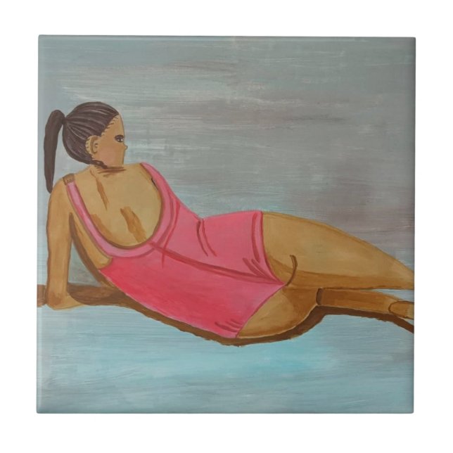 Uma mulher com roupa de natação rosa (Frente)