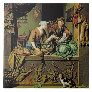 Uma mulher e um Peddler dos peixes, 1713 (óleo no